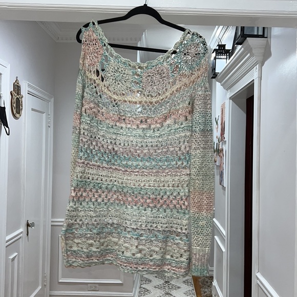Free people Medium open knit crochet knit rainbow weave sweater - Picture 6 of 8